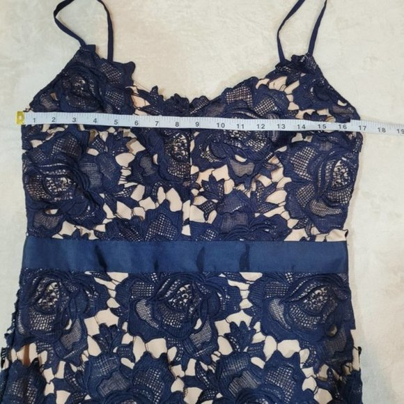 Just Me Blue Lace Mid Length Dress - Size Large - Picture 5 of 9